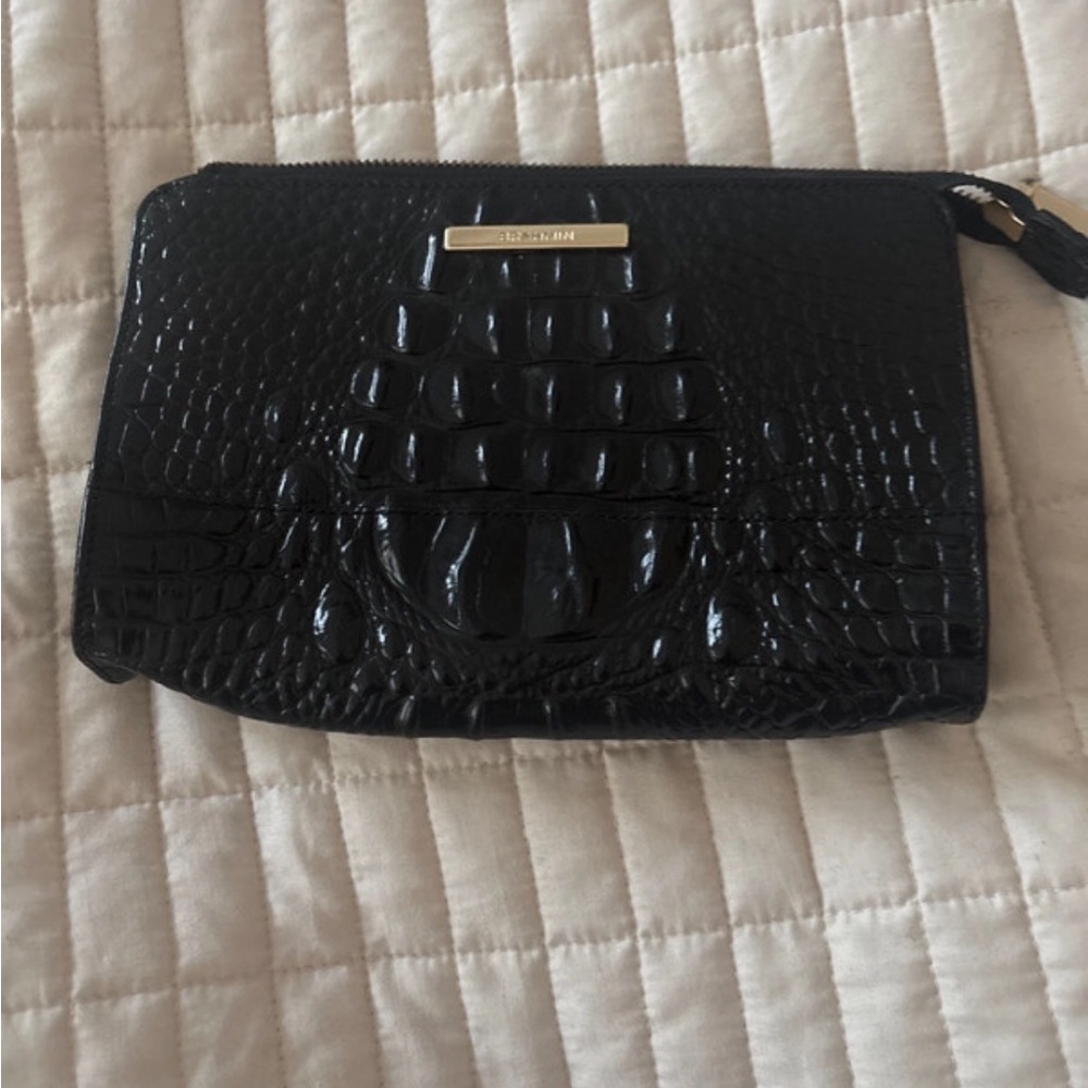 Brahmin Black Croc-Embossed Cosmetic Bag